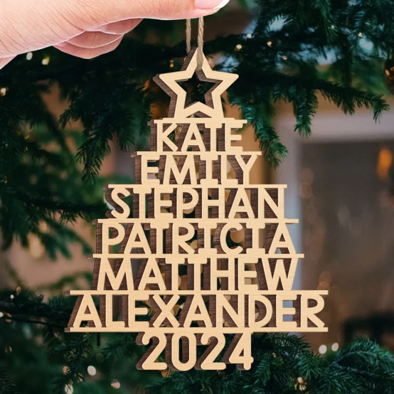 Family Name Christmas Tree Ornament - Wood Custom Shaped - New Arrival, Christmas Gift For Family Members - AMZ