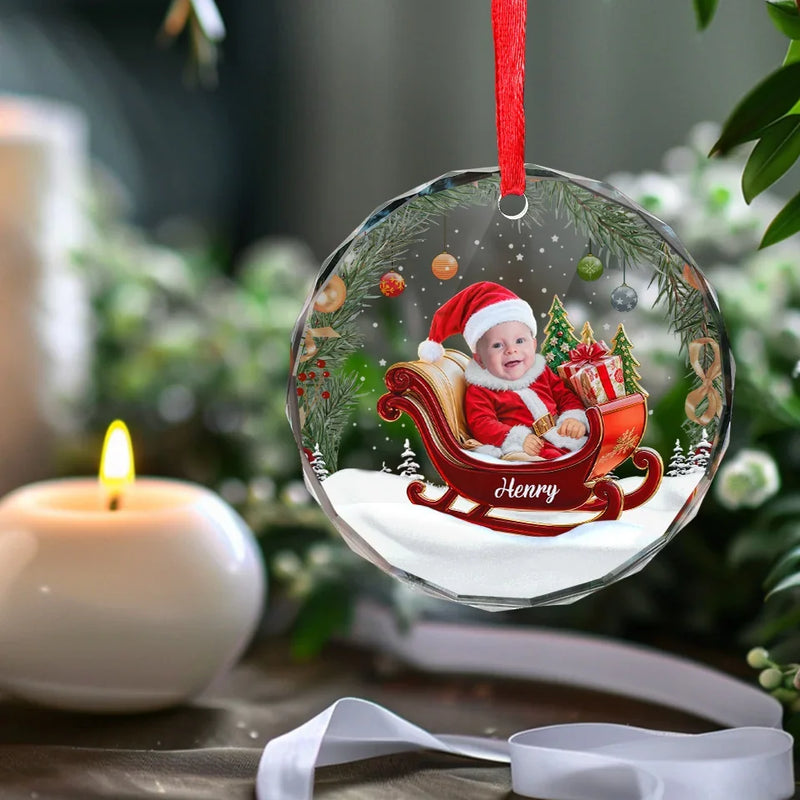 Custom Photo Our Baby Is The Sweetest Santa - Family Personalized Custom Circle Glass Ornament - Christmas Gift For Baby Kids, Newborn Baby, First Christmas