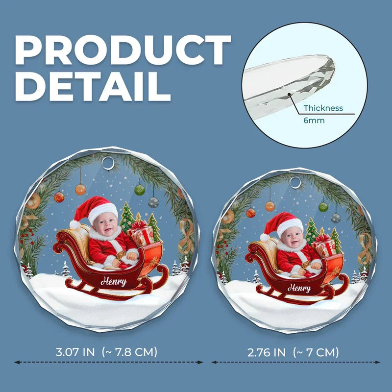 Custom Photo Our Baby Is The Sweetest Santa - Family Personalized Custom Circle Glass Ornament - Christmas Gift For Baby Kids, Newborn Baby, First Christmas