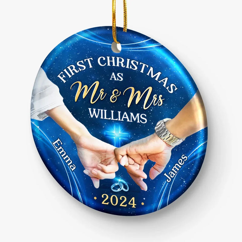 Our First Christmas As A Married Couple - Couple Personalized Custom Ornament - Ceramic Round Shaped - Christmas Gift For Husband Wife, Anniversary, First Christmas