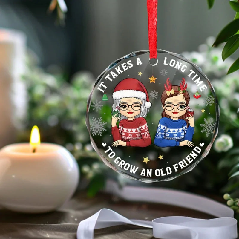 Let's Be Friends 'Til We're Old - Bestie Personalized Custom Circle Glass Ornament - Christmas Gift For Best Friends, BFF, Sisters