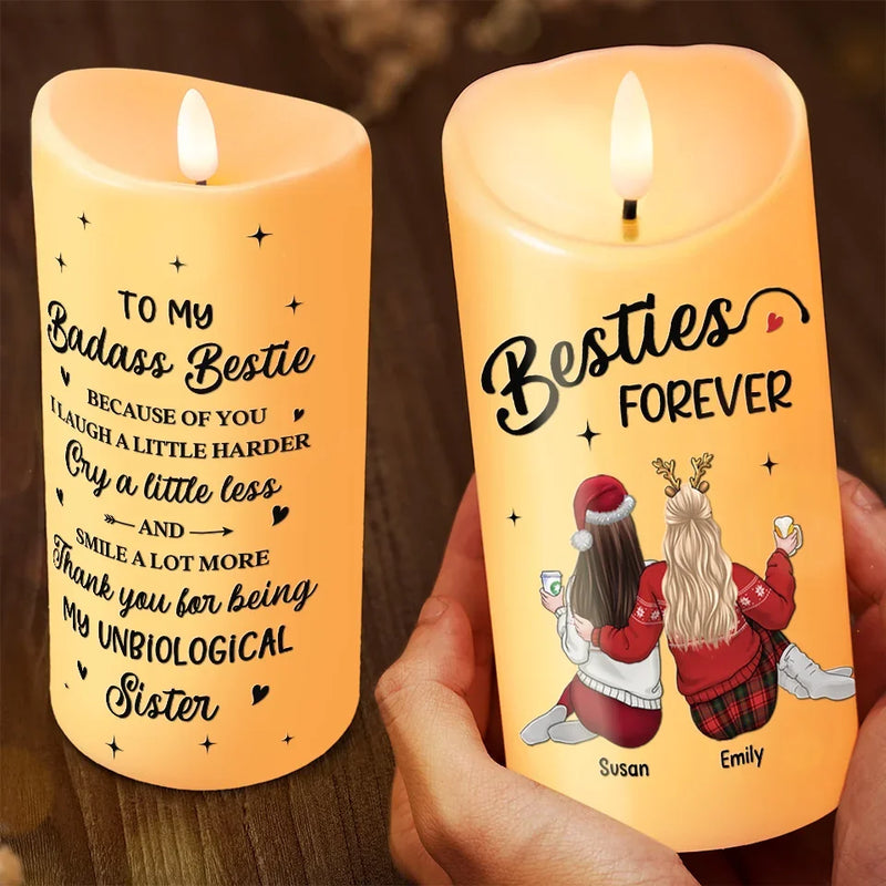 Thank You For Being My Unbiological Sistas - Bestie Personalized Custom LED Candle - Christmas Gift For Best Friends, BFF, Sisters