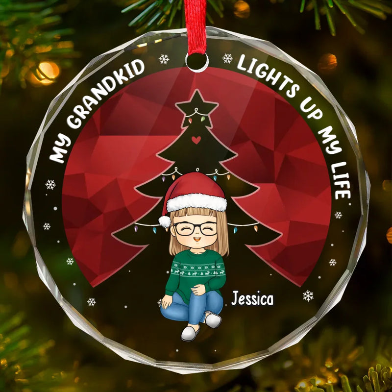 Our Grandkids Light Up Our Life - Family Personalized Custom Circle Glass Ornament - Christmas Gift For Grandma, Grandkids