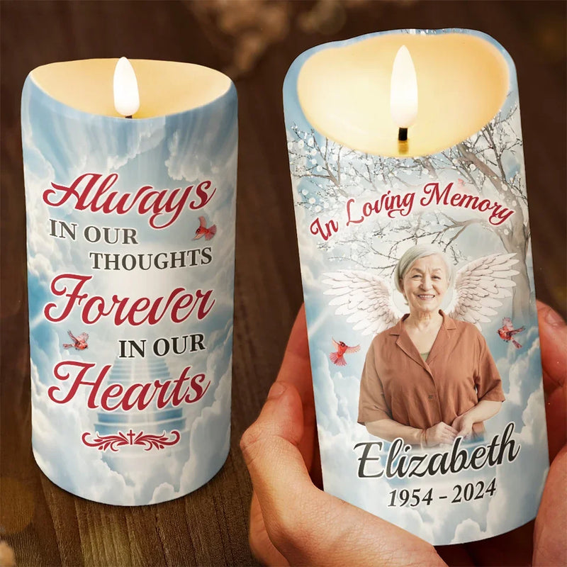 Custom Photo The Memory Of A Life Filled With Love Continues To Shine - Memorial Personalized Custom LED Candle - Sympathy Gift, Christmas Gift For Family Members