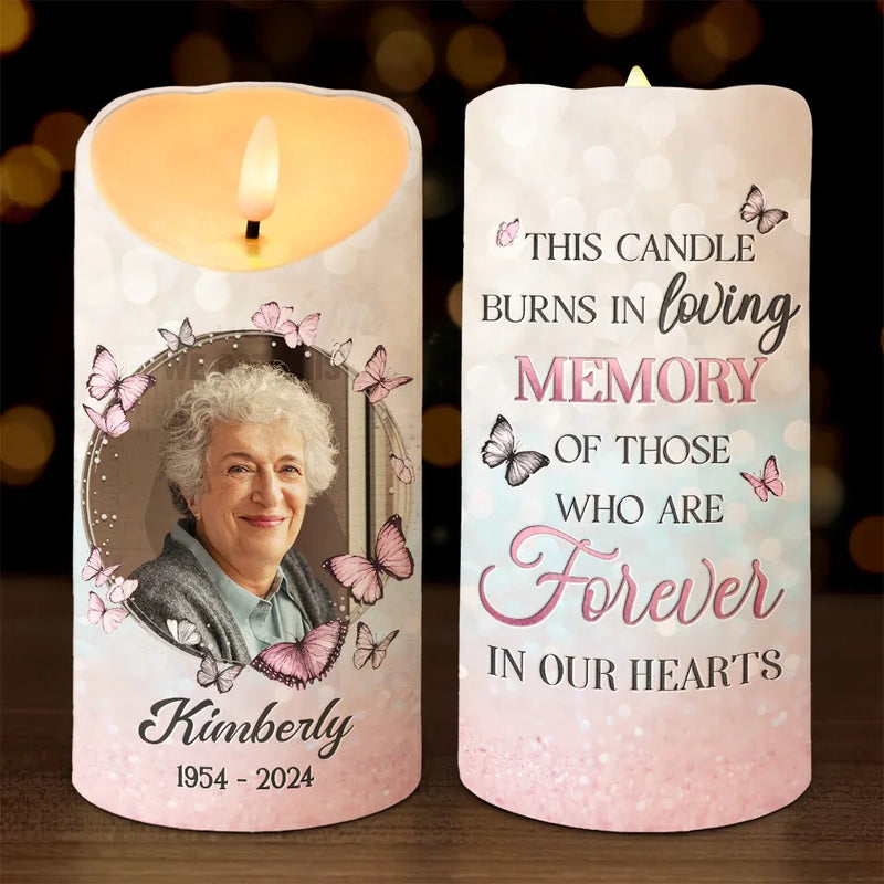 Custom Photo This Candle Burns In Loving Memory - Memorial Personalized Custom LED Candle - Sympathy Gift, Christmas Gift For Family Members