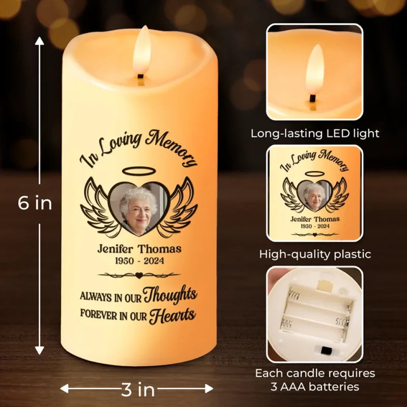 Custom Photo Loved, Remembered, And Cherished - Memorial Personalized Custom LED Candle - Sympathy Gift, Christmas Gift For Family Members