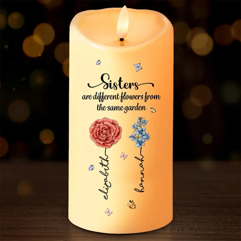 Sisters Are Different Flowers From The Same Garden - Bestie Personalized Custom LED Candle - Christmas Gift For Best Friends, BFF, Sisters