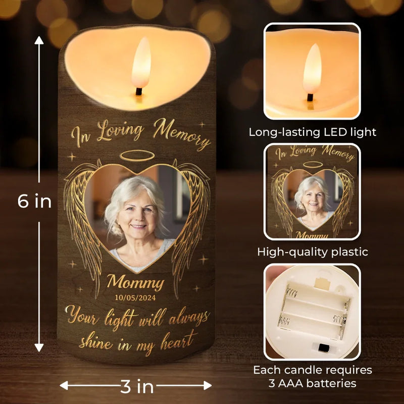 Custom Photo In Memory Of A Life So Beautifully Lived - Memorial Personalized Custom LED Candle - Sympathy Gift, Christmas Gift For Family Members