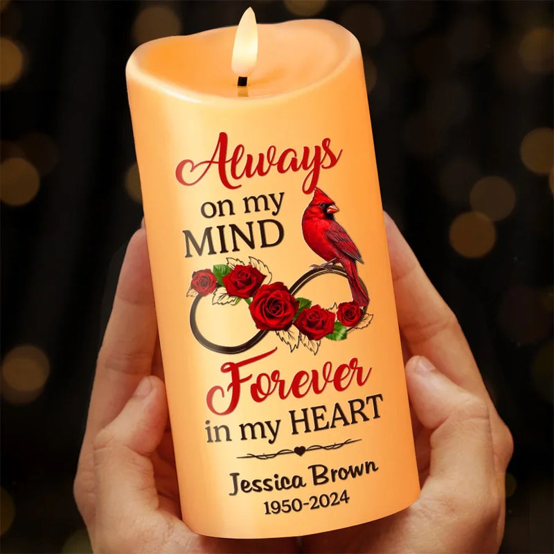 Cardinals Remind Us That Love Is Always Present - Memorial Personalized Custom LED Candle - Sympathy Gift, Christmas Gift For Family Members