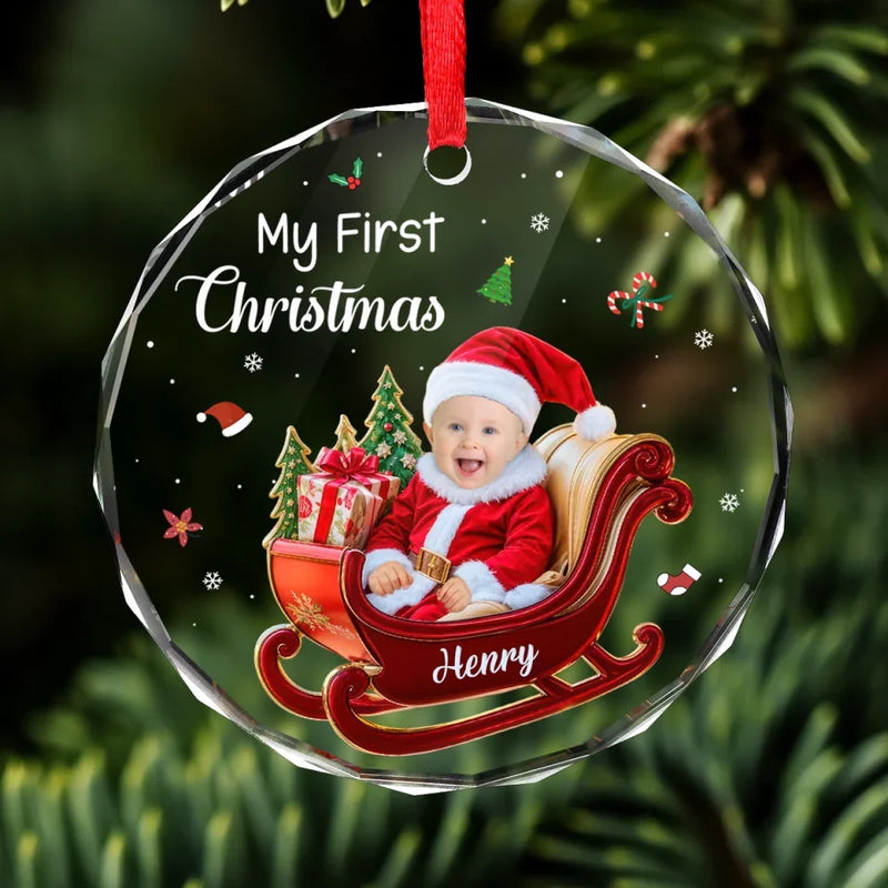 Custom Photo Sweet Dreams, Little Angel - Family Personalized Custom Circle Glass Ornament - Christmas Gift For Baby Kids, Newborn Baby, First Christmas