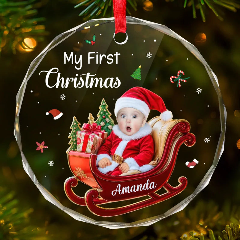 Custom Photo Sweet Dreams, Little Angel - Family Personalized Custom Circle Glass Ornament - Christmas Gift For Baby Kids, Newborn Baby, First Christmas