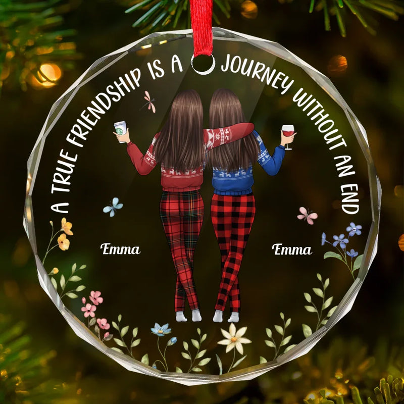 Friends Who Laugh Together, Stay Together - Bestie Personalized Custom Circle Glass Ornament - Christmas Gift For Best Friends, BFF, Sisters