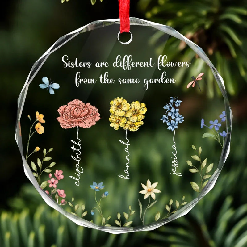 Side By Side Or Miles Apart - Bestie Personalized Custom Circle Glass Ornament - Christmas Gift For Best Friends, BFF, Sisters