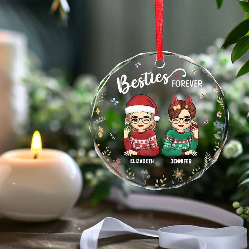 Our Friendship Is Infinite - Bestie Personalized Custom Circle Glass Ornament - Christmas Gift For Best Friends, BFF, Sisters