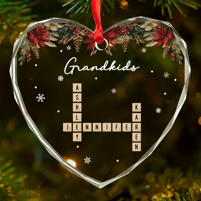 Merry Christmas, Grandma - Family Personalized Custom Heart Glass Ornament - Christmas Gift For Grandma