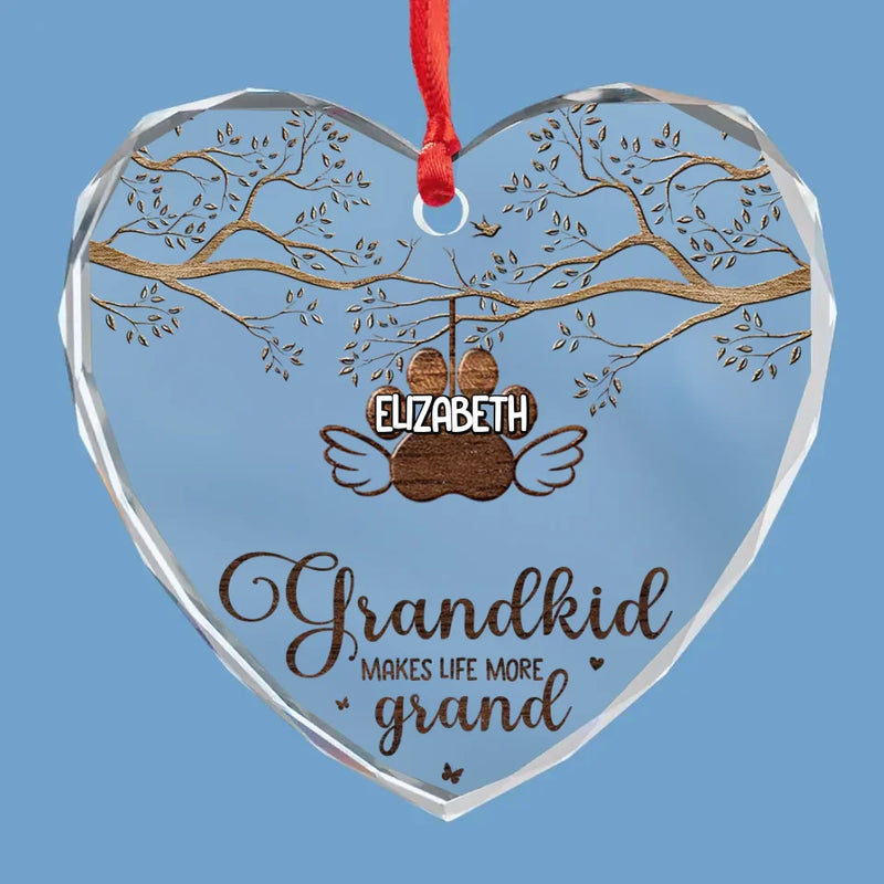 Grandkids Make Life More Grand - Family Personalized Custom Heart Glass Ornament - Christmas Gift For Grandma