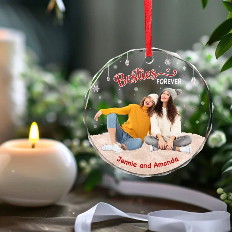 Custom Photo Forever Grateful For Our Bond - Bestie Personalized Custom Circle Glass Ornament - Christmas Gift For Best Friends, BFF, Sisters, Coworker