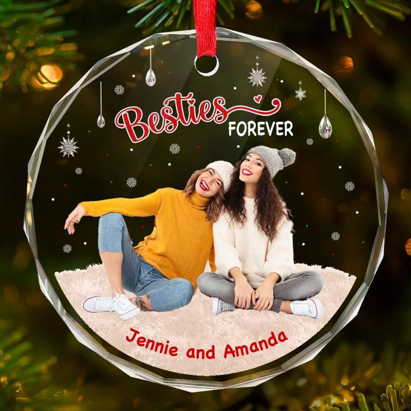 Custom Photo Forever Grateful For Our Bond - Bestie Personalized Custom Circle Glass Ornament - Christmas Gift For Best Friends, BFF, Sisters, Coworker