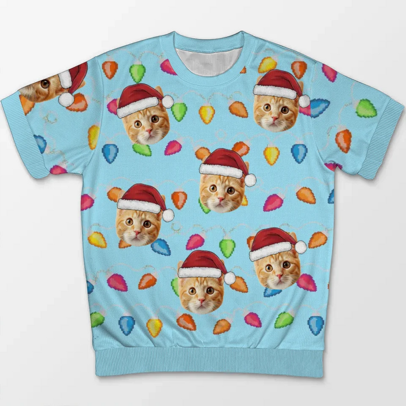 Custom Photo It's The Most Beautiful Time Of The Year - Dog & Cat Personalized Custom All Over Print Adult Short Sleeve Sweater - Christmas Gift For Pet Owners, Pet Lovers