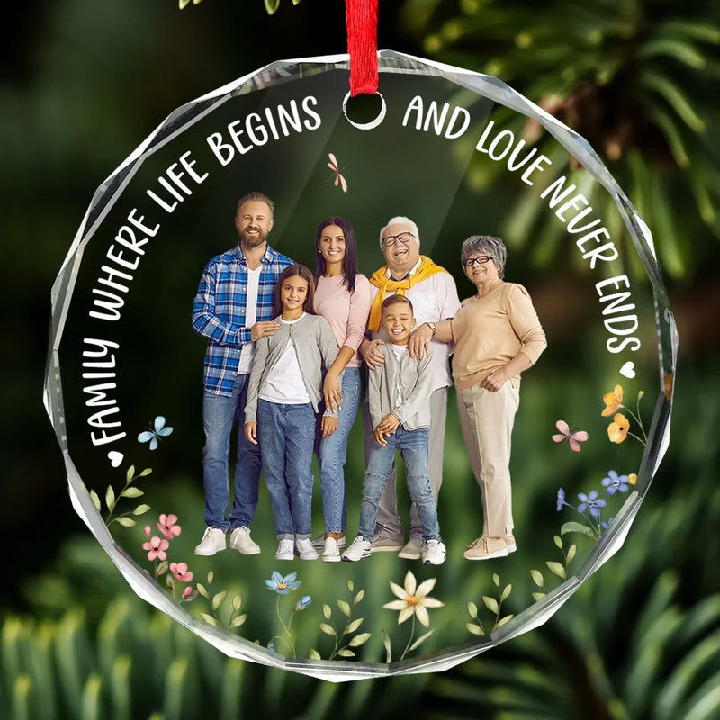 Custom Photo Cherishing Every Moment The Timeless Beauty Of Family - Family Personalized Custom Circle Glass Ornament - Christmas Gift For Family Members