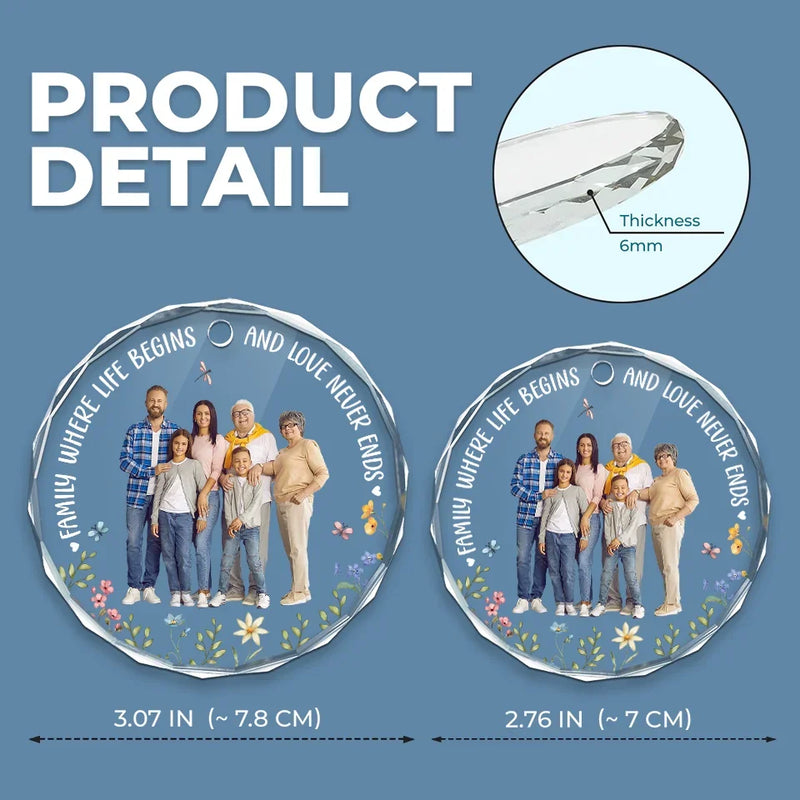 Custom Photo Cherishing Every Moment The Timeless Beauty Of Family - Family Personalized Custom Circle Glass Ornament - Christmas Gift For Family Members
