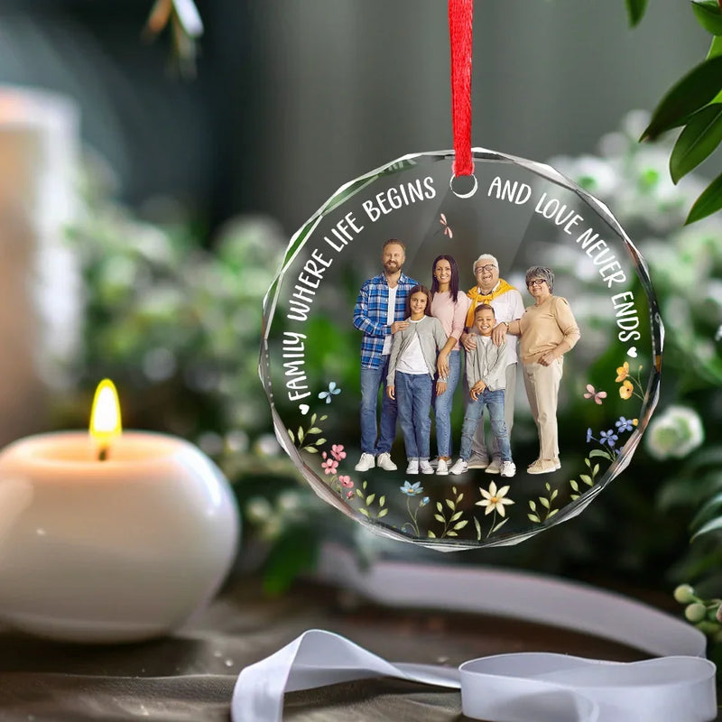 Custom Photo Cherishing Every Moment The Timeless Beauty Of Family - Family Personalized Custom Circle Glass Ornament - Christmas Gift For Family Members