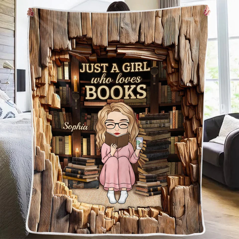 Just A Girl Enchanted By Stories- Personalized Custom Blanket - Gift For Book Lovers
