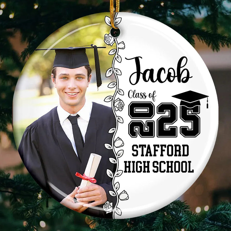 Custom Photo Wherever You Go, Go With All Your Heart - Family Personalized Custom Ornament - Ceramic Round Shaped - Christmas Gift, Graduation Gift For Family Members, Siblings, Brothers, Sisters