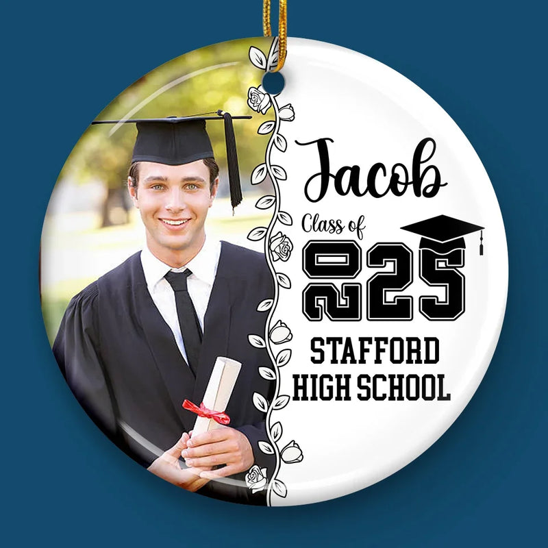 Custom Photo Wherever You Go, Go With All Your Heart - Family Personalized Custom Ornament - Ceramic Round Shaped - Christmas Gift, Graduation Gift For Family Members, Siblings, Brothers, Sisters
