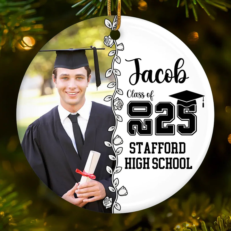 Custom Photo Wherever You Go, Go With All Your Heart - Family Personalized Custom Ornament - Ceramic Round Shaped - Christmas Gift, Graduation Gift For Family Members, Siblings, Brothers, Sisters