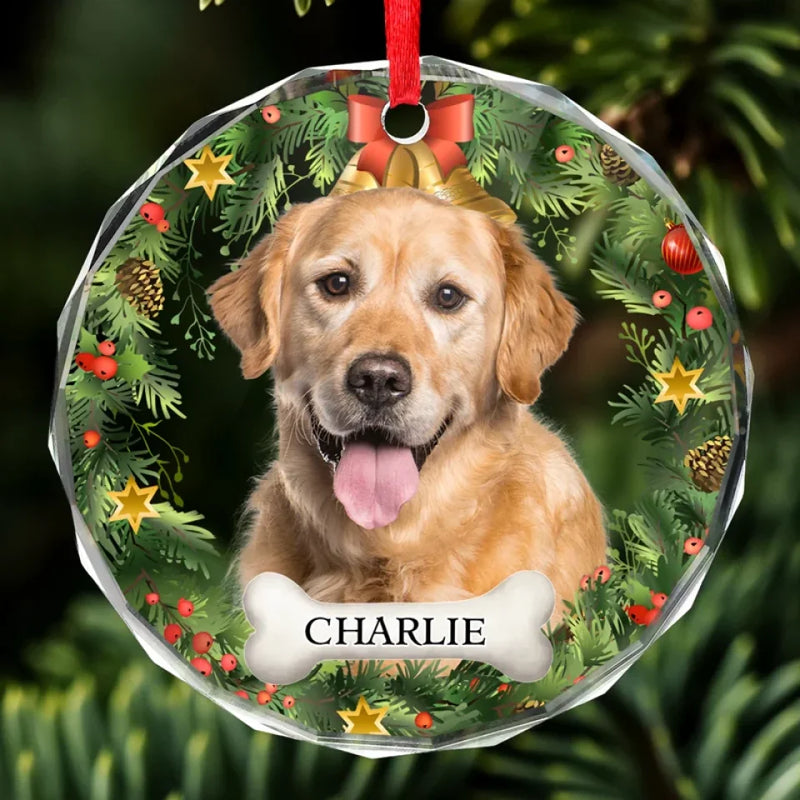 Custom Photo Happiness Is Having A Cat Or Dog By Your Side - Dog & Cat Personalized Custom Circle Glass Ornament - Christmas Gift For Pet Owners, Pet Lovers