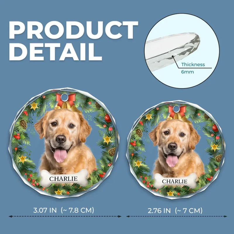 Custom Photo Happiness Is Having A Cat Or Dog By Your Side - Dog & Cat Personalized Custom Circle Glass Ornament - Christmas Gift For Pet Owners, Pet Lovers