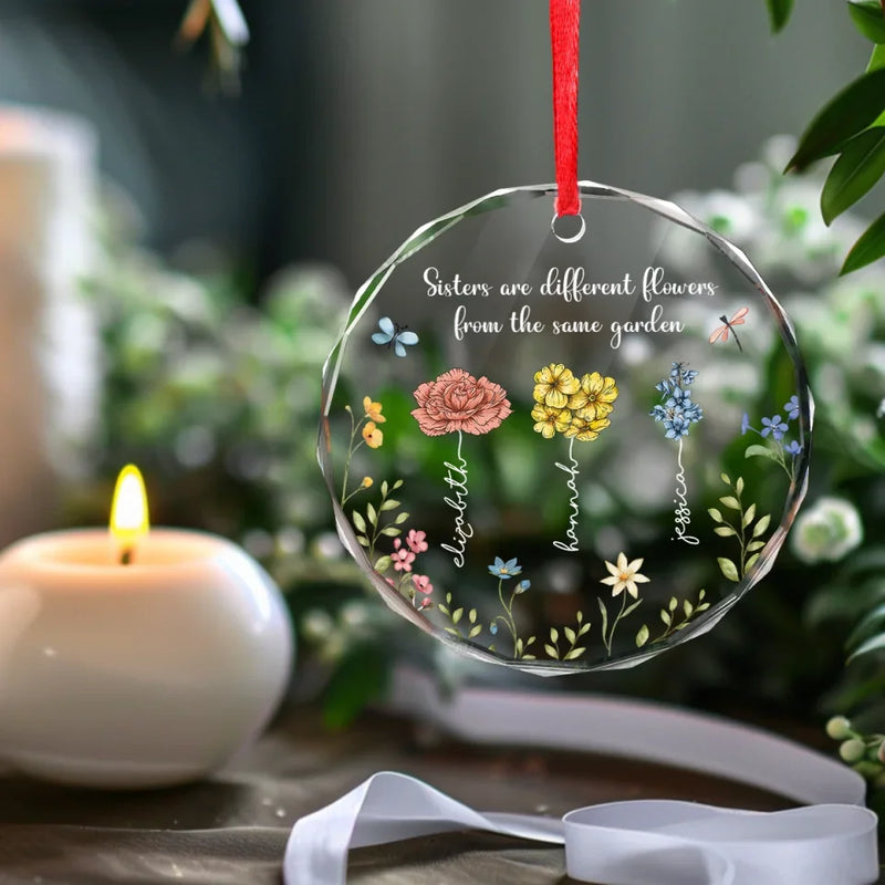 Forever Young Sisters - Bestie Personalized Custom Circle Glass Ornament - Christmas Gift For Best Friends, BFF, Sisters