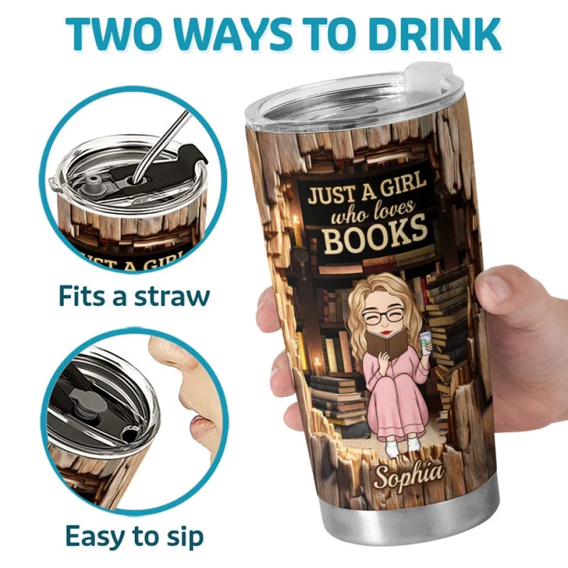 Just A Girl With A Passion For Reading - Personalized Custom Tumbler - Christmas Gift For Book Lovers