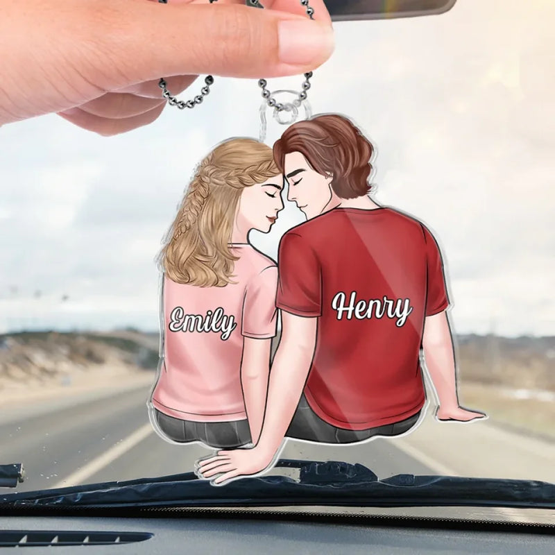 Together Is A Beautiful Place To Be - Couple Personalized Custom Car Ornament - Acrylic Custom Shaped - Gift For Husband Wife, Anniversary