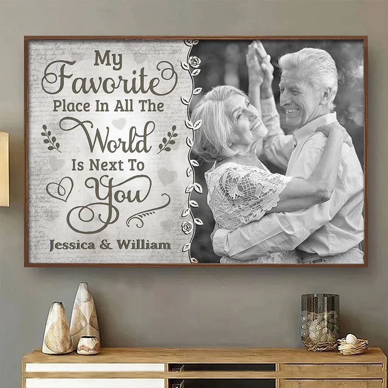 Custom Photo With You, Love Feels Like Home - Couple Personalized Custom Horizontal Poster - Gift For Husband Wife, Anniversary