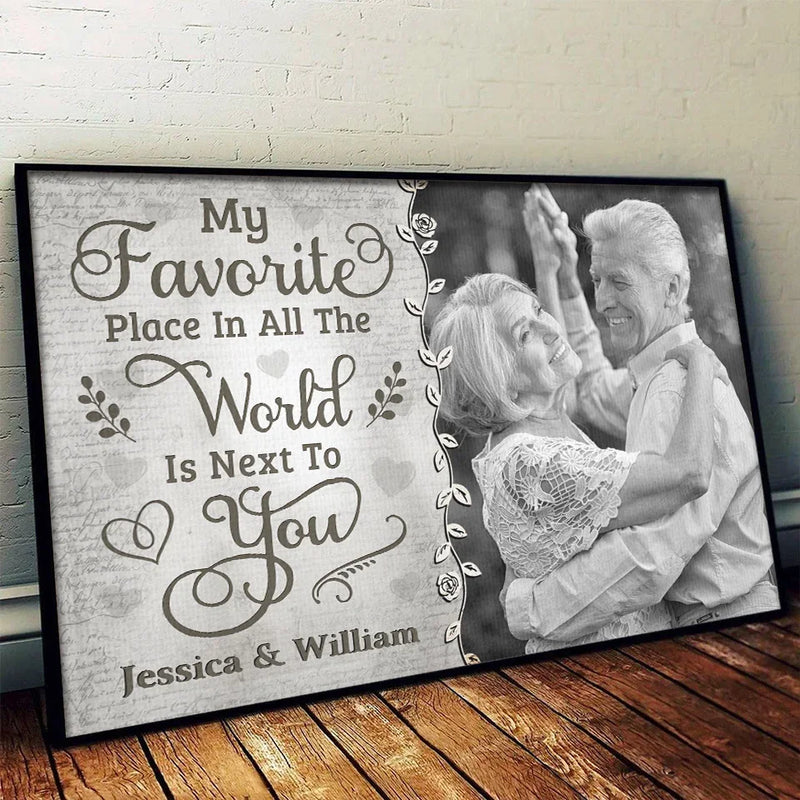 Custom Photo With You, Love Feels Like Home - Couple Personalized Custom Horizontal Poster - Gift For Husband Wife, Anniversary