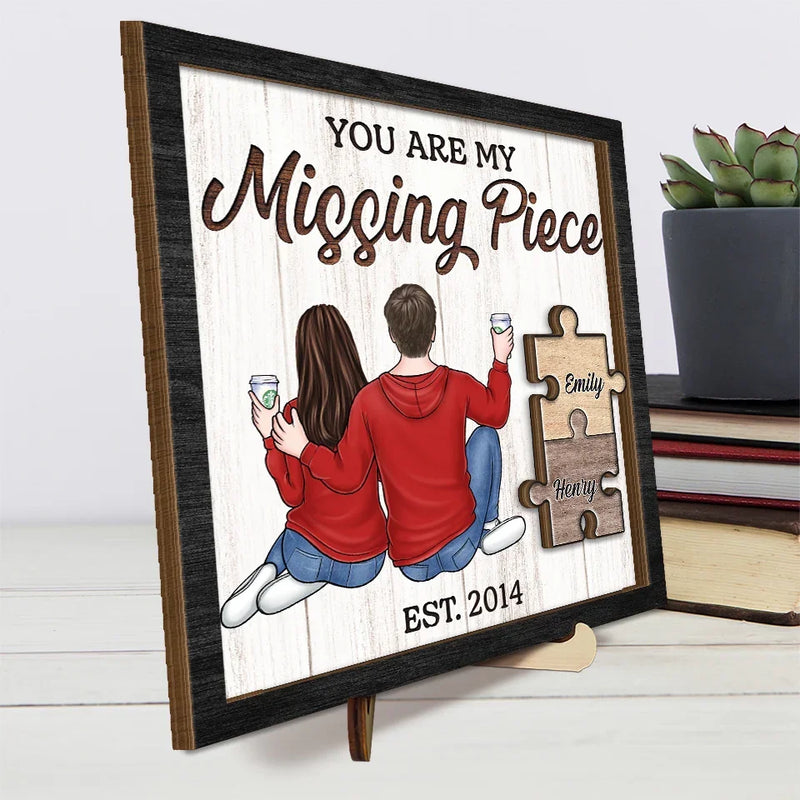Finding Love In All The Right Pieces - Couple Personalized Custom 2-Layered Wooden Plaque With Stand - Gift For Husband Wife, Anniversary