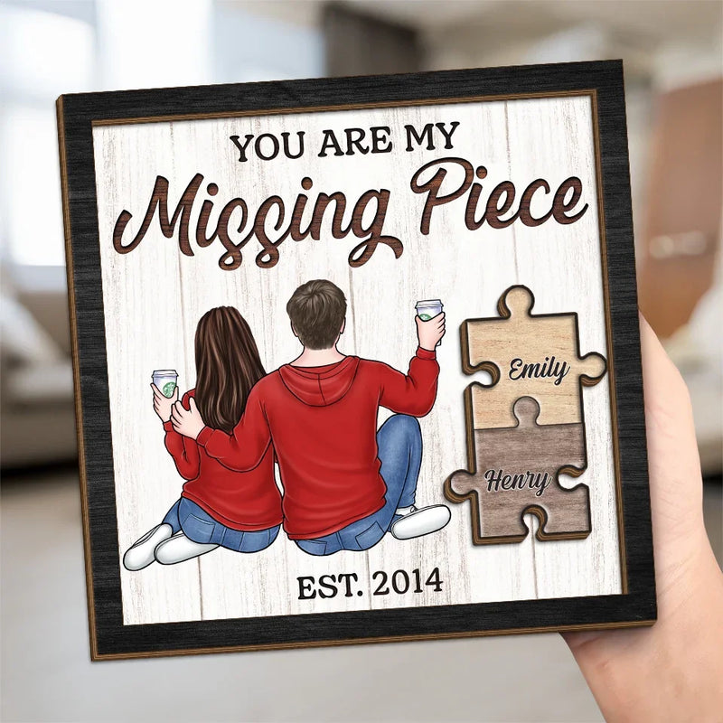 Finding Love In All The Right Pieces - Couple Personalized Custom 2-Layered Wooden Plaque With Stand - Gift For Husband Wife, Anniversary