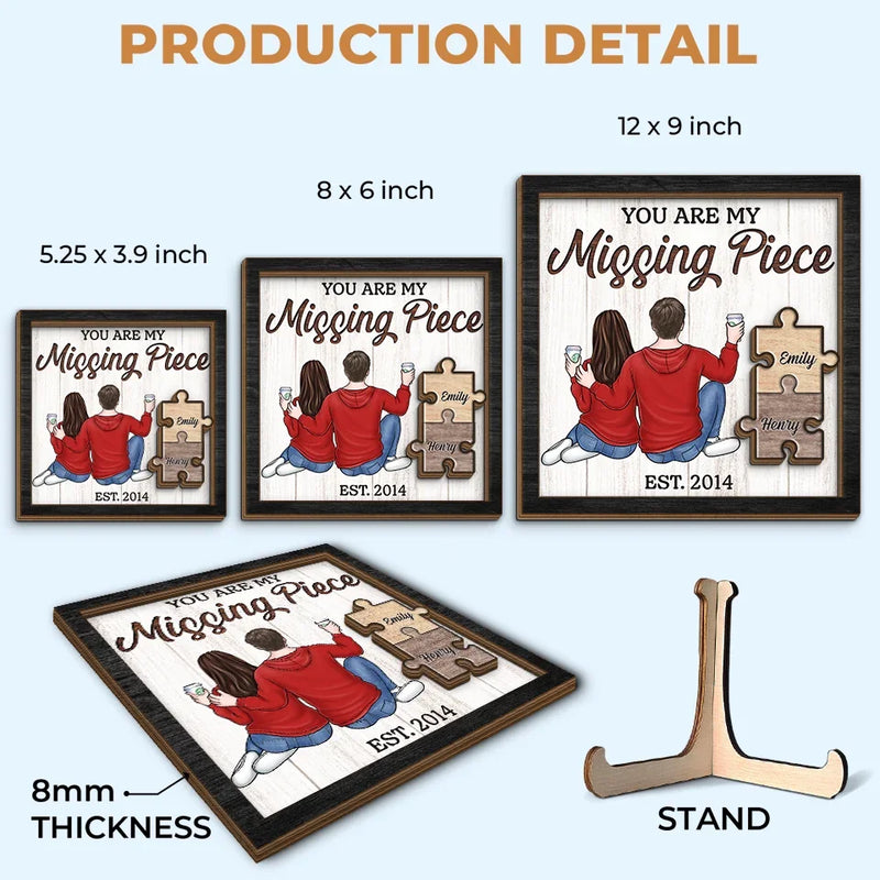 Finding Love In All The Right Pieces - Couple Personalized Custom 2-Layered Wooden Plaque With Stand - Gift For Husband Wife, Anniversary