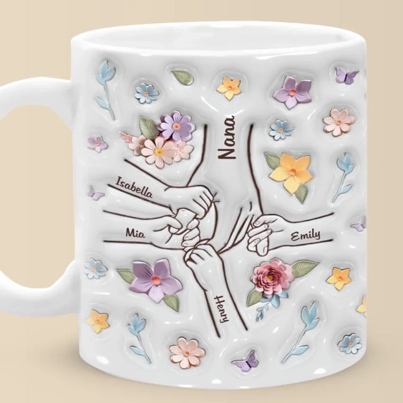 You Hold My Hand, Also My Heart - Family Personalized Custom 3D Inflated Effect Printed Mug - Gift For Mom, Grandma
