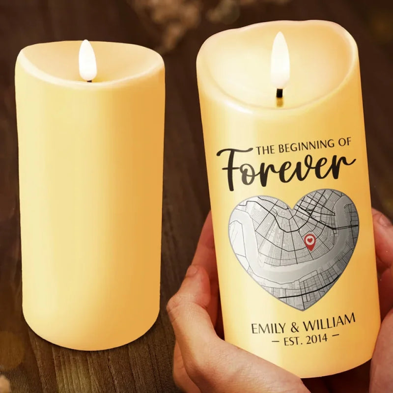 Location Map Where It All Began - Couple Personalized Custom LED Candle - Map Art, Gift For Husband Wife, Anniversary