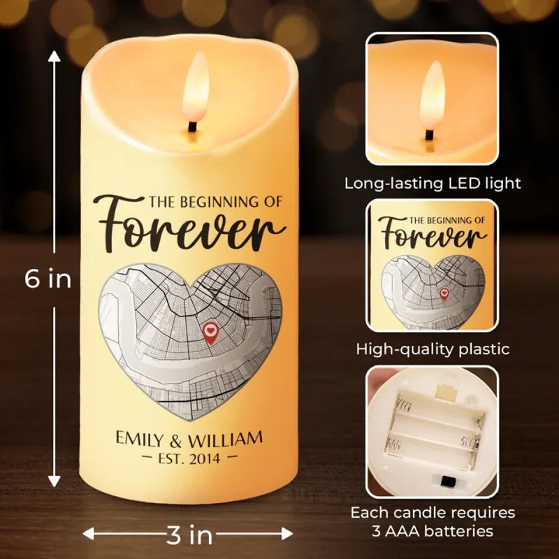 Location Map Where It All Began - Couple Personalized Custom LED Candle - Map Art, Gift For Husband Wife, Anniversary