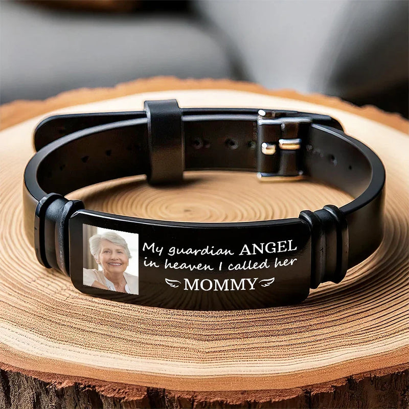 Custom Photo My Guardian Angel - Memorial Personalized Custom Bracelet - Sympathy Gift For Family Members