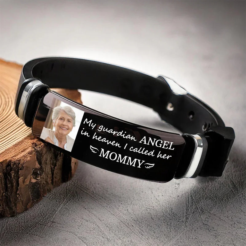 Custom Photo My Guardian Angel - Memorial Personalized Custom Bracelet - Sympathy Gift For Family Members