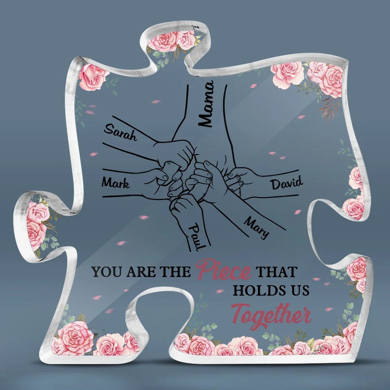 Mama’s Hand, My First And Forever Hold - Family Personalized Custom Puzzle Shaped Acrylic Plaque - Gift For Mom, Grandma