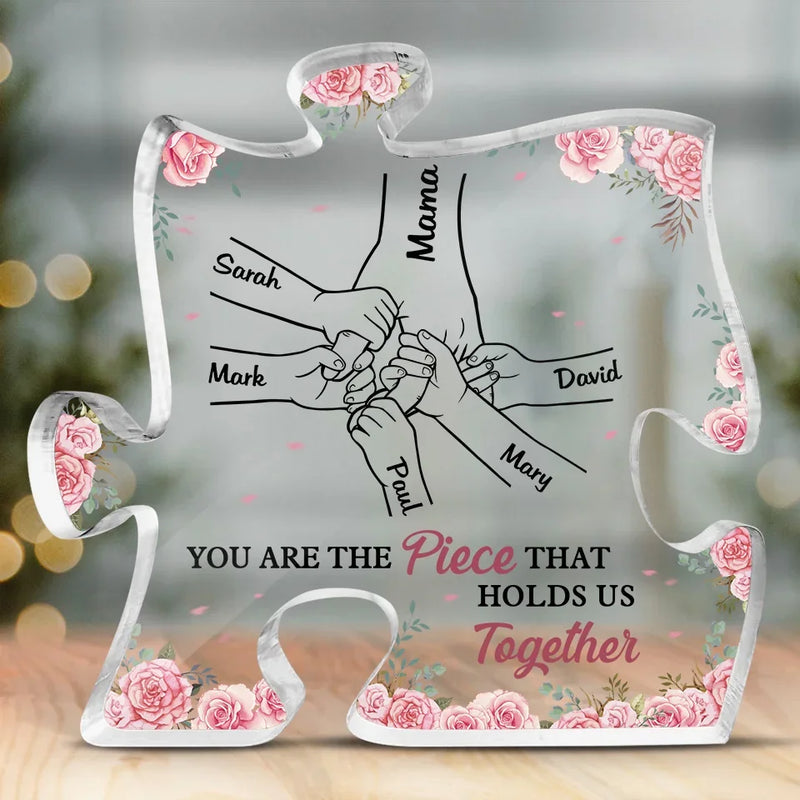 Mama’s Hand, My First And Forever Hold - Family Personalized Custom Puzzle Shaped Acrylic Plaque - Gift For Mom, Grandma