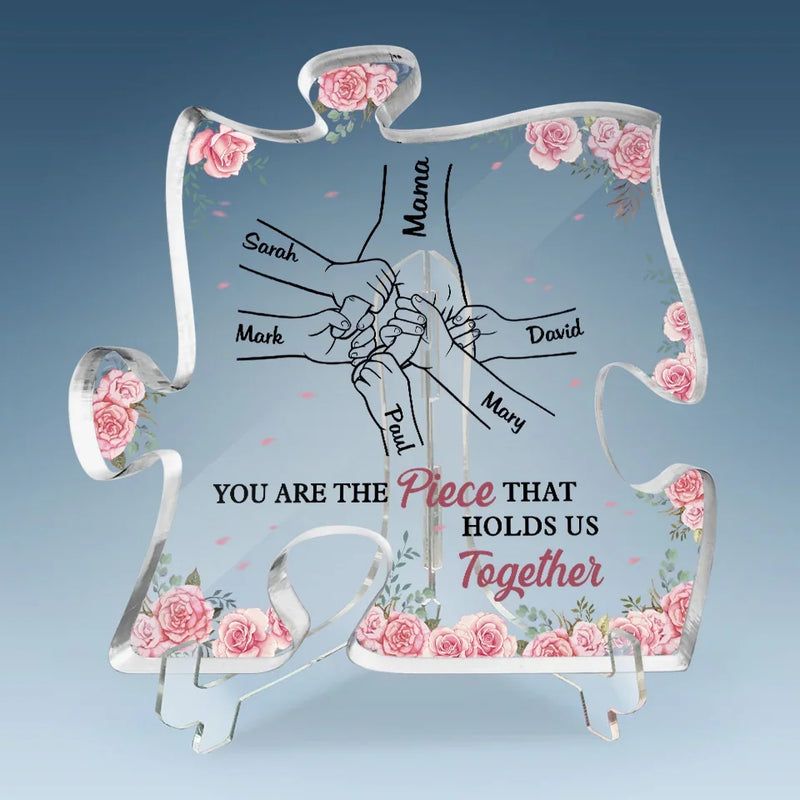 Mama’s Hand, My First And Forever Hold - Family Personalized Custom Puzzle Shaped Acrylic Plaque - Gift For Mom, Grandma