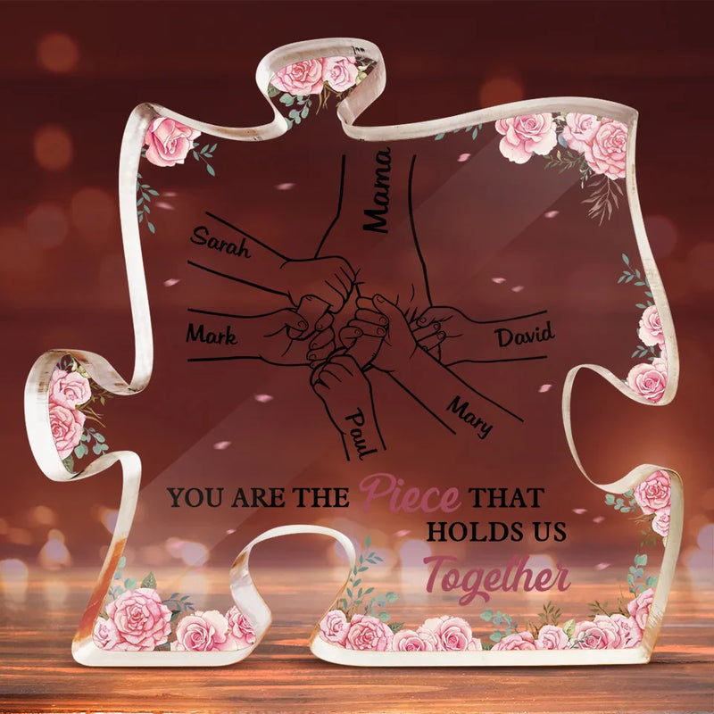 Mama’s Hand, My First And Forever Hold - Family Personalized Custom Puzzle Shaped Acrylic Plaque - Gift For Mom, Grandma