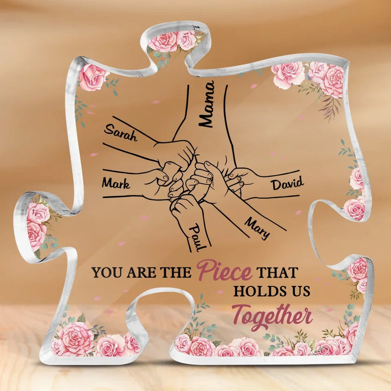 Mama’s Hand, My First And Forever Hold - Family Personalized Custom Puzzle Shaped Acrylic Plaque - Gift For Mom, Grandma